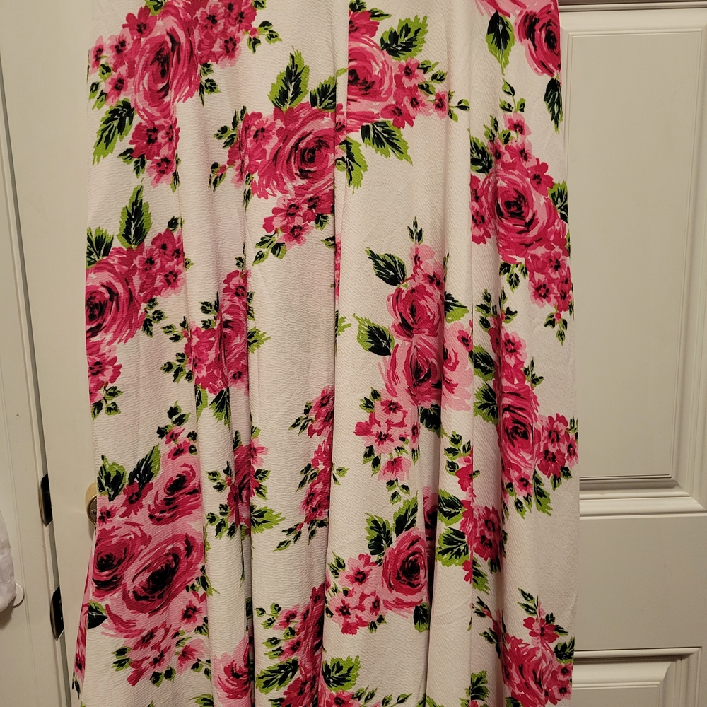 Floral Pink and Green Midi Skirt